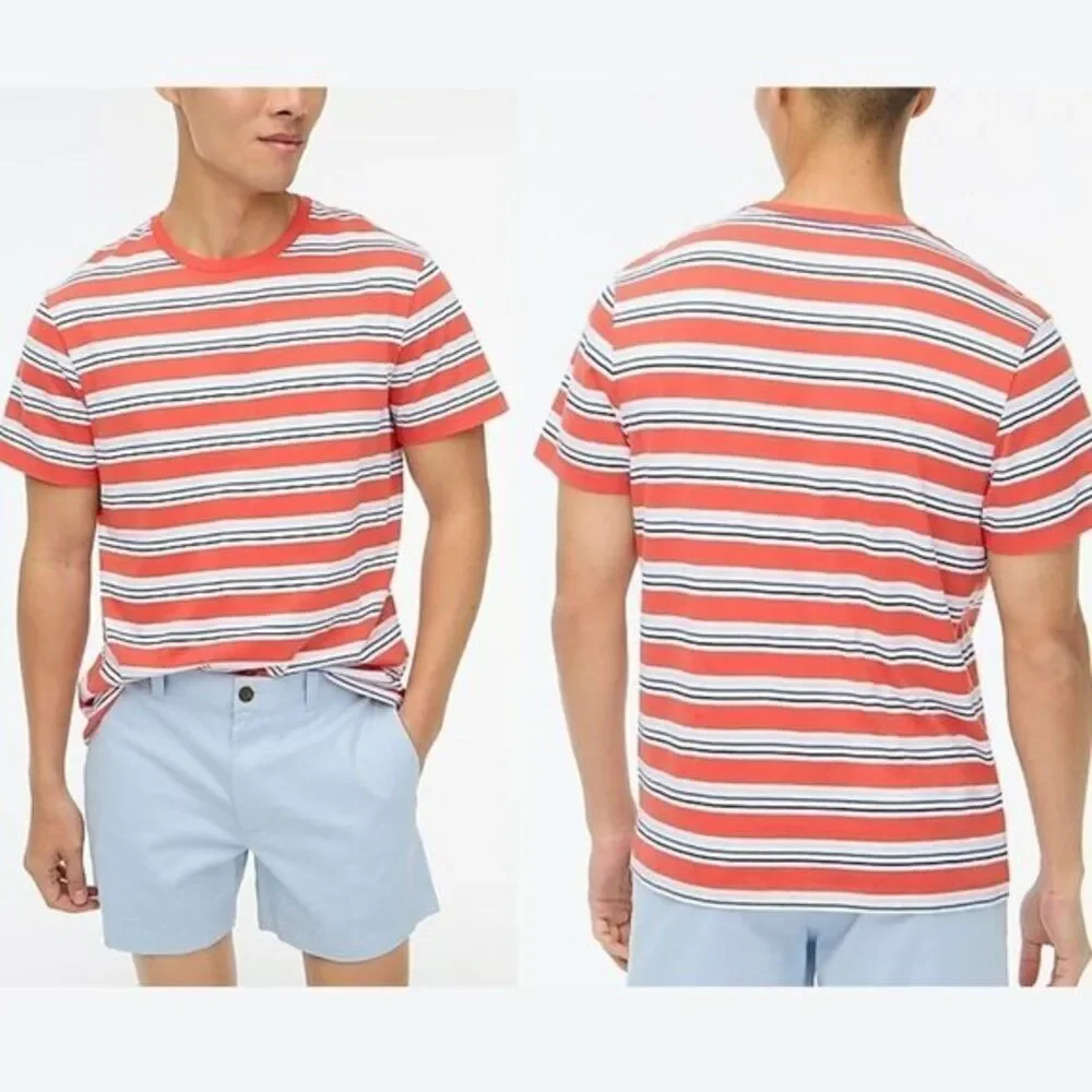 J Crew Men's Striped‎ Tee Orange XXL